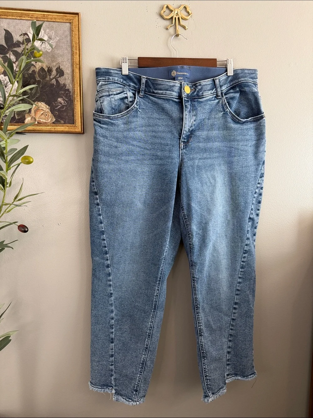Democracy Ab Solution Jeans 18W Light Wash Raw Hem Slim Straight Ankle